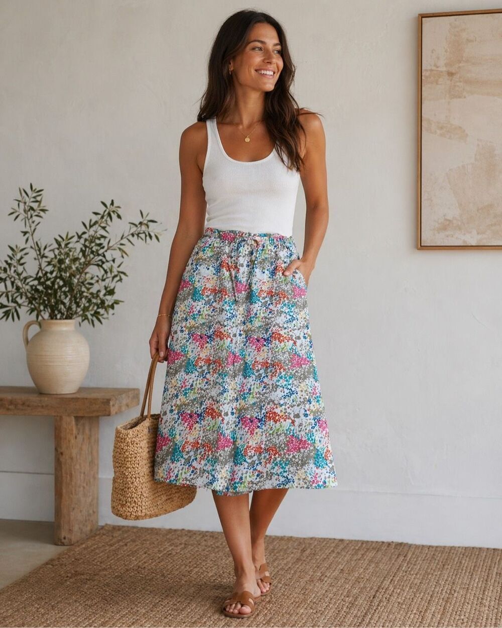 Christopher & Banks Clothing Brand Women's Rose Flower Bright Floral Skirt Teal